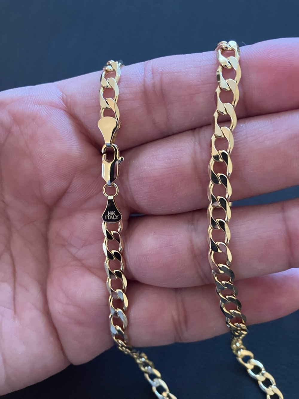 Curb Chain Necklace 14K Yellow Gold Bonded 24” - Picture 4 of 7